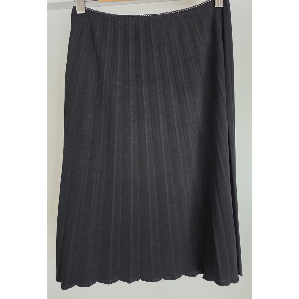 VTG DMBM Women Skirt Size L Black Solid Midi Pleated A-line